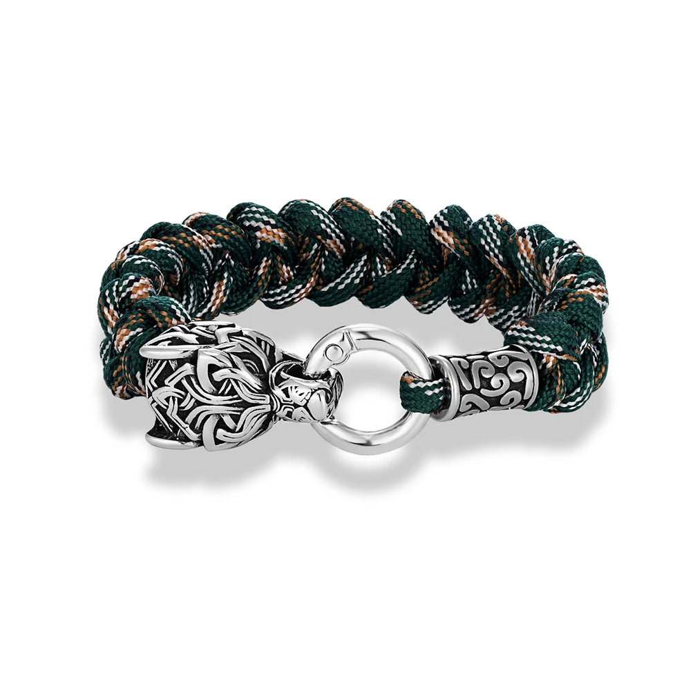 Vintage Norse Runes Celtic Wolf Survival Rope Bracelet - Handmade Stainless Steel Wristband for Men, Vikings Jewelry