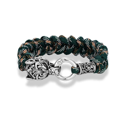 Vintage Norse Runes Celtic Wolf Survival Rope Bracelet - Handmade Stainless Steel Wristband for Men, Vikings Jewelry