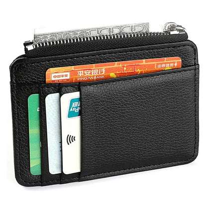 Mini Credit Card Wallet for Men – Slim ID Holder with Zipper, Small Sleeve-Style Short Coin Wallet