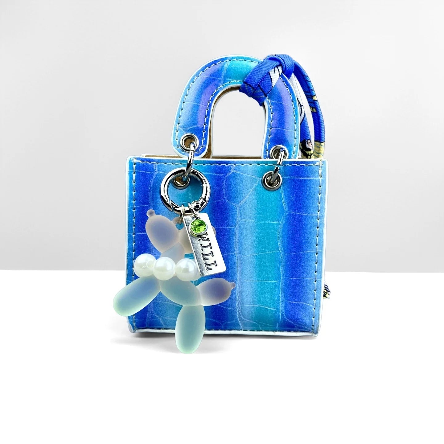 Mini PU Leather Rainbow Bag Charm - Gradient Balloon Dog Keychain Holder for Earbuds, Charger Cable & Gifts