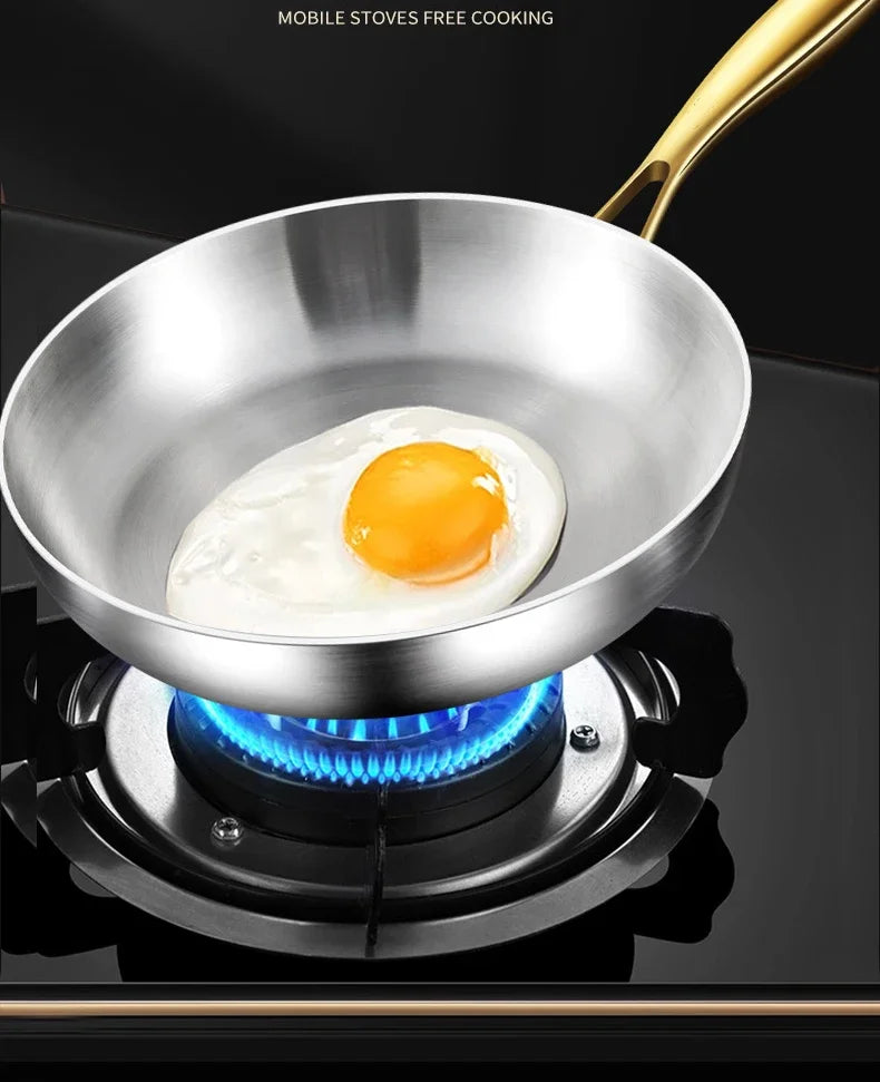 316 Stainless Steel Frying Pan – Uncoated Non-Stick Cooking Pot for Gas & Induction Stoves