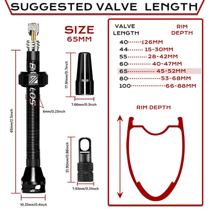 BUCKLOS Tubeless Presta Valves 40–100mm — Aluminum Alloy Bike Valve Stem for Road & MTB
