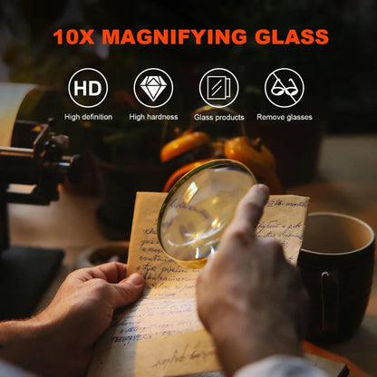 10X Handheld Magnifying Glass with Wooden Handle – 60/70mm Reading Loupe for Home, Learning & Fault Finding Inspection