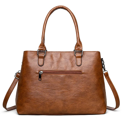 Women's Leather Handbag - Elegant Top-Handle Shoulder Crossbody Bag & Casual Tote Purse