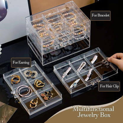 DIY Jewelry Storage Case – 30-Grid Large Earring & Bracelet Organizer with 5 Stackable Drawers
