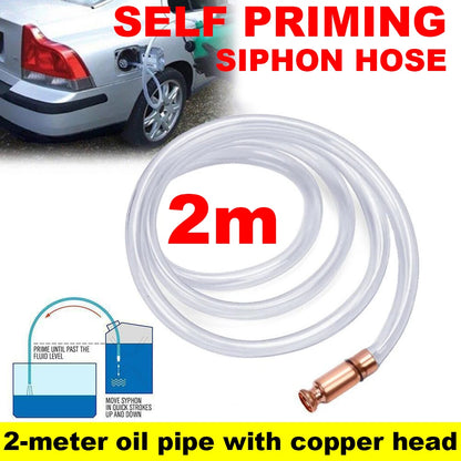 Self Suction Oil Pump with Copper Filler Pipe - Manual Siphon Connector for Gasoline, Fuel, Water, and Oil
