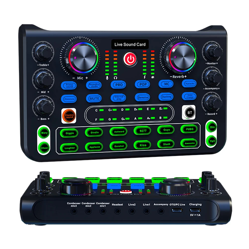 X60 Voice Changer Sound Card – Sound Mixer Board with Multiple Effects for Live Streaming & Music Recording