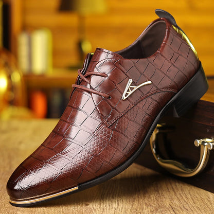 Men’s Leather Pointed Toe Shoes - Soft Patchwork Business Formal Wedding and Office Dress Shoes