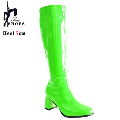 Women’s 7cm Retro Gogo Boots - Custom Color Knee-High Square Heel Party Boots with Zip