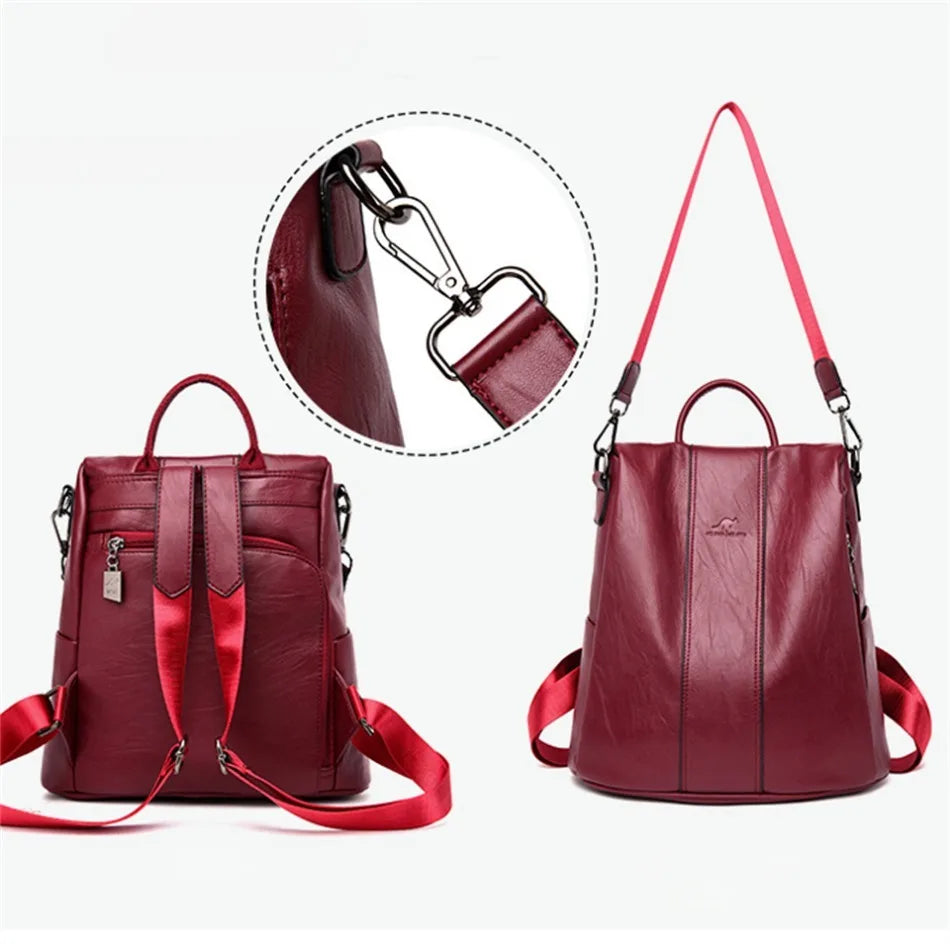 Anti-Theft Leather Backpack for Women - Vintage Shoulder Bag, High Capacity Travel and School Backpack, Mochila Feminina