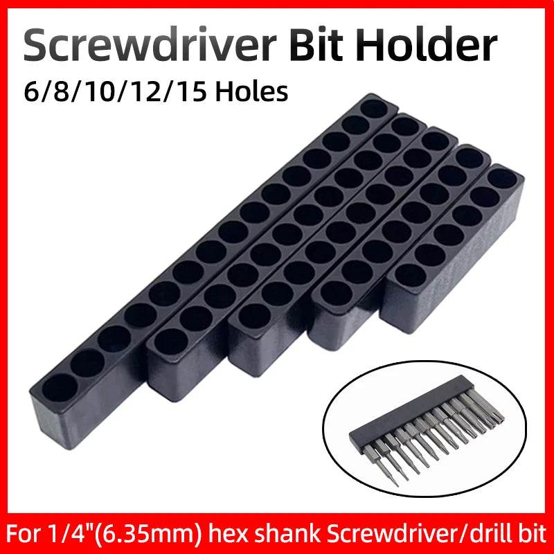 5-Piece Hex Shank Screwdriver Bit Holder Set - Plastic Storage Stand for 6/8/10/12/15 Hole Drill Bits