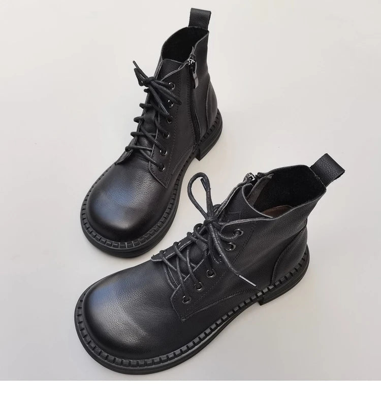 Careaymade 100% Genuine Leather Wide Casual Women’s Short Boots – Big Size, Handmade Men’s Wool Boots