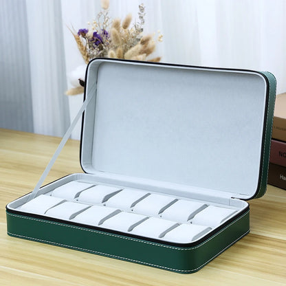 Portable Watch Storage Box Organizer - 6/10/12 Grid Zipper Display Case for Watches & Accessories