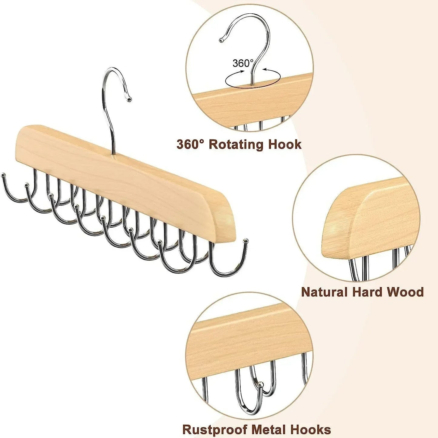 Wooden Belt and Scarf Rack Organizer – Wardrobe Hanger for Belts, Ties, and Accessories, Men’s and Women’s Clothing Storage   2/2