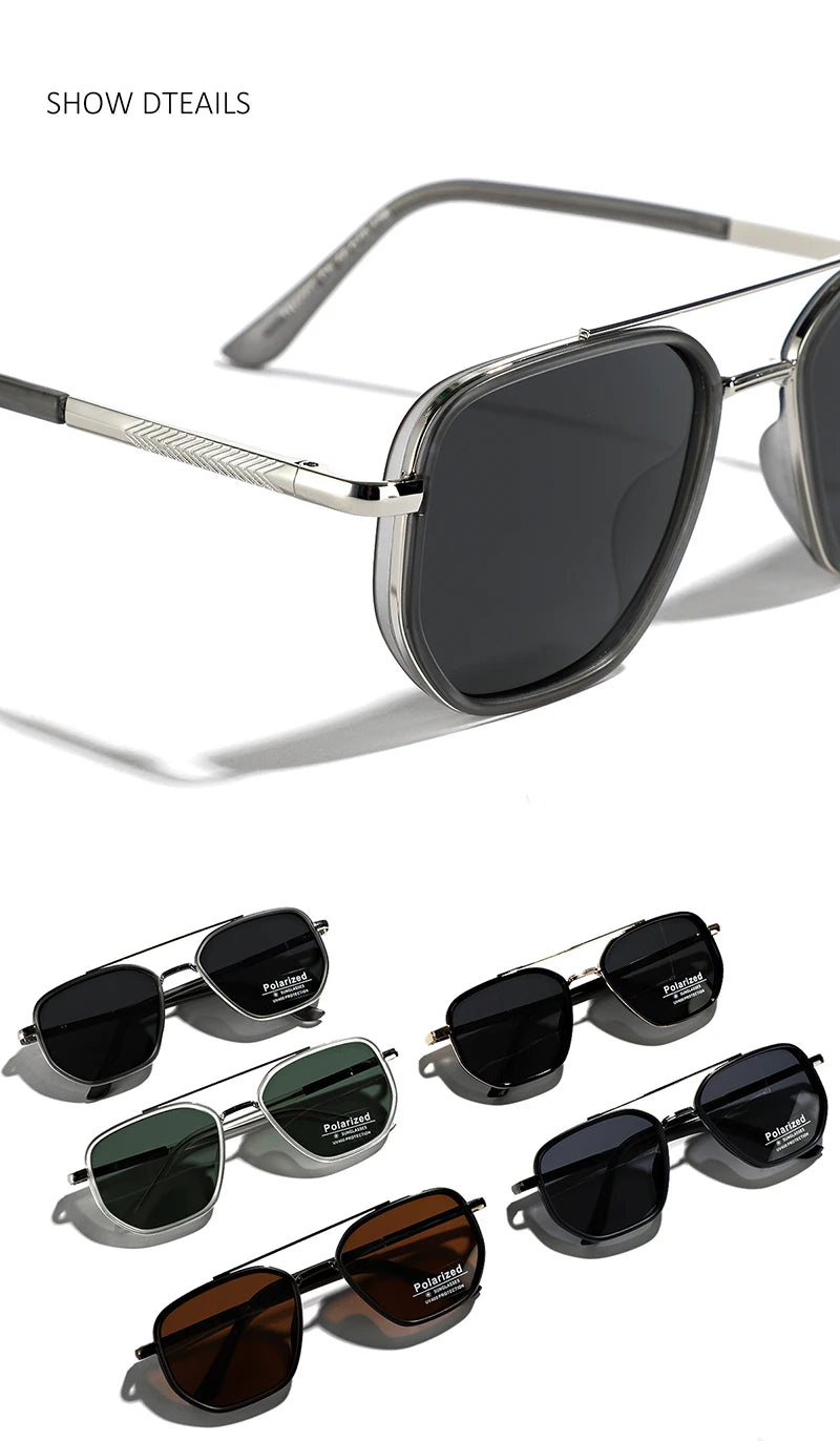 Peekaboo TR90 Polarized Sunglasses – Retro Metal Square Style for Men & Women, UV400 Double Bridge Driving Glasses