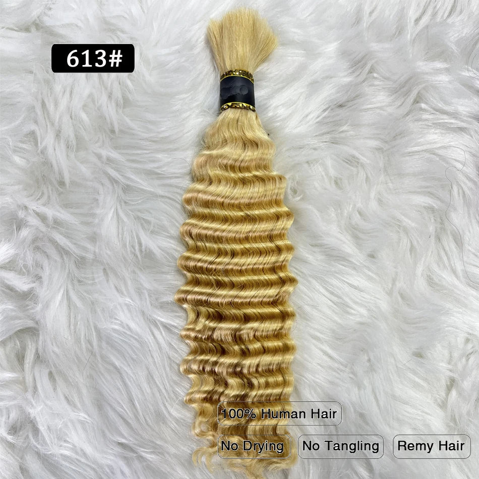 Pre-Colored Brazilian Deep Wave Bulk Human Hair - No Weft, Remy Hair Extensions, 14-28 Inch for Crochet Braids
