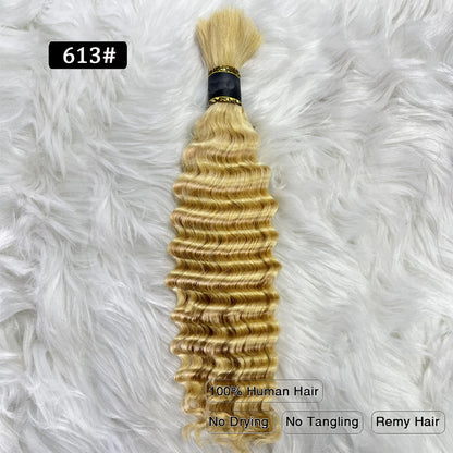Pre-Colored Brazilian Deep Wave Bulk Human Hair - No Weft, Remy Hair Extensions, 14-28 Inch for Crochet Braids