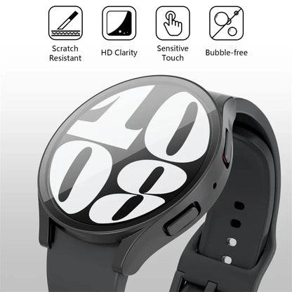 Samsung Galaxy Watch Tempered Glass Case - 40mm/44mm Screen Protector with Hard Protective Bumper for Galaxy Watch 7/6/5/4