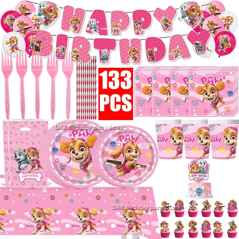 Paw Patrol Kids Birthday Party Supplies Set – Cups, Plates, Napkins, Gift Bags & Cake Toppers Decorations Kit