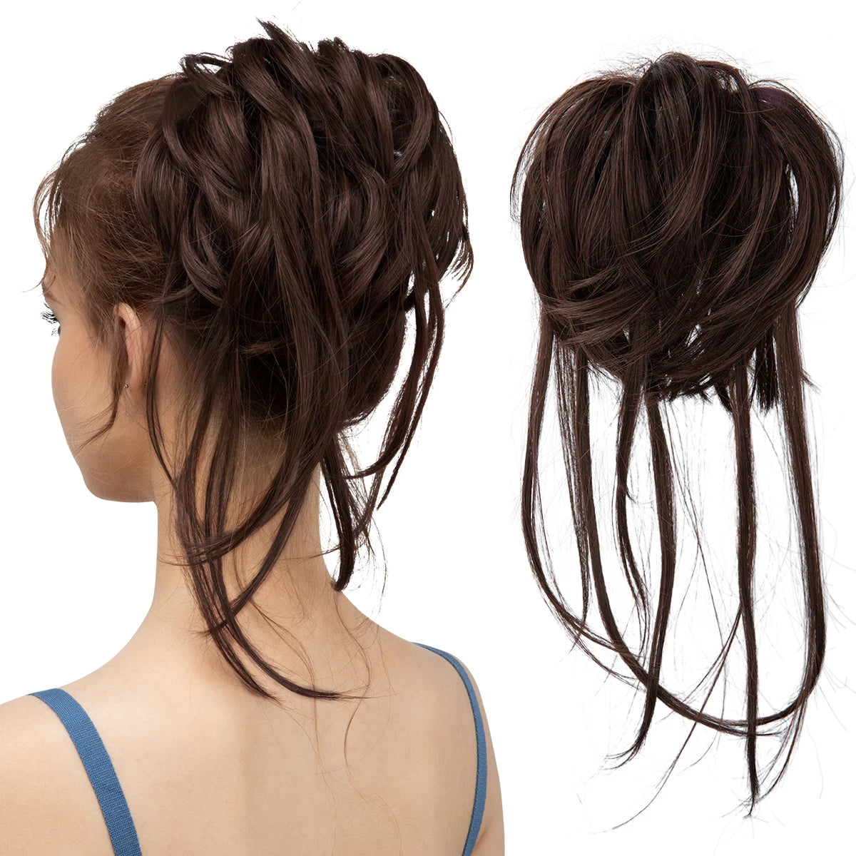 Synthetic Elastic Messy Bun Hairpiece – Curly Scrunchie Chignon, Black, Blonde, Brown Updo Donut for Women, Natural Fake Hair