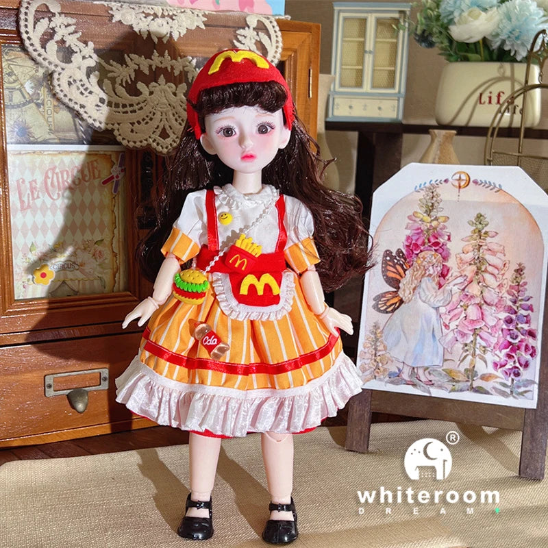 30cm 1/6 BJD Ball Jointed Doll – Starry Gray Eyes with Lolita Fashion Dress, DIY Toy Gift for Girls