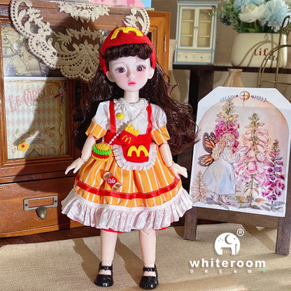 30cm 1/6 BJD Ball Jointed Doll – Starry Gray Eyes with Lolita Fashion Dress, DIY Toy Gift for Girls