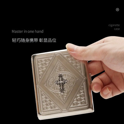 Metal Cigarette Case - 20-Stick Flip-Top Portable Embossed Engraved Holder for Men
