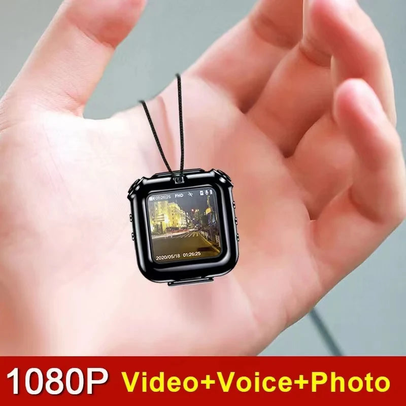 V9 Mini Clip Necklace Camera - 1080P Portable Audio Video Photo Recorder with Display Screen and Loop Recording