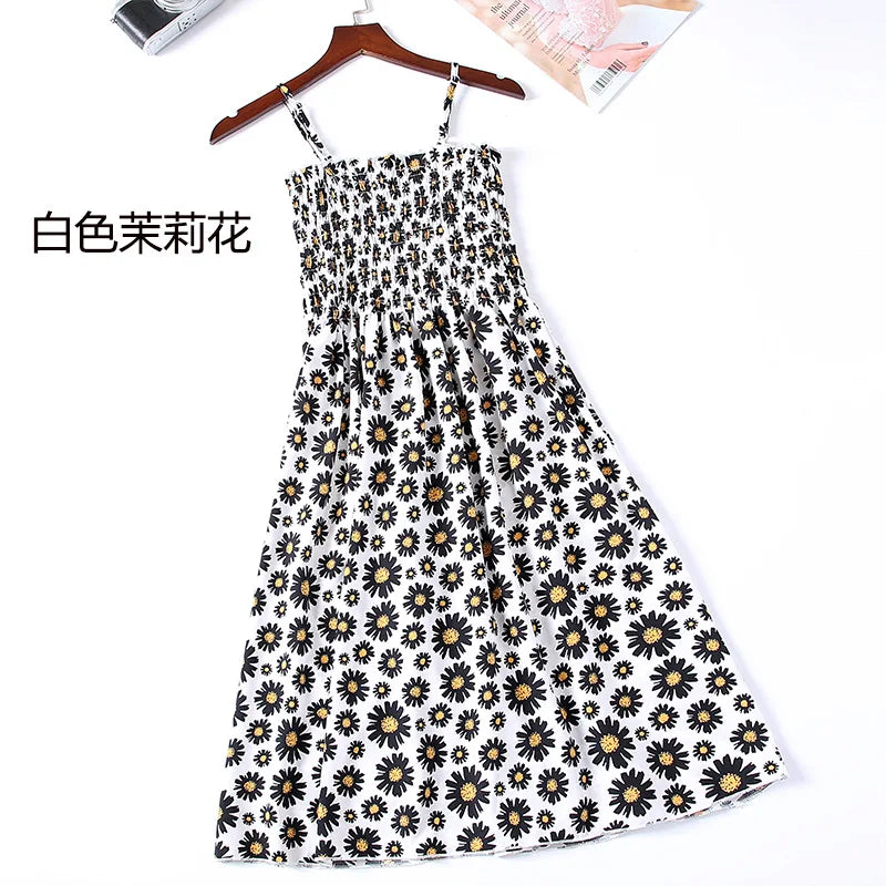 Women’s Summer Mini Dress – Casual Sleeveless Spaghetti Strap Chiffon Dress with Elastic High Waist