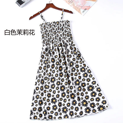 Women’s Summer Mini Dress – Casual Sleeveless Spaghetti Strap Chiffon Dress with Elastic High Waist