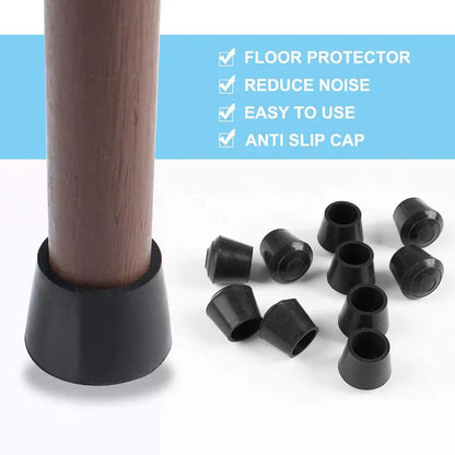 10pcs Black Round Chair Leg Caps - Non-Slip Rubber Furniture Foot Covers & Floor Protector Pads