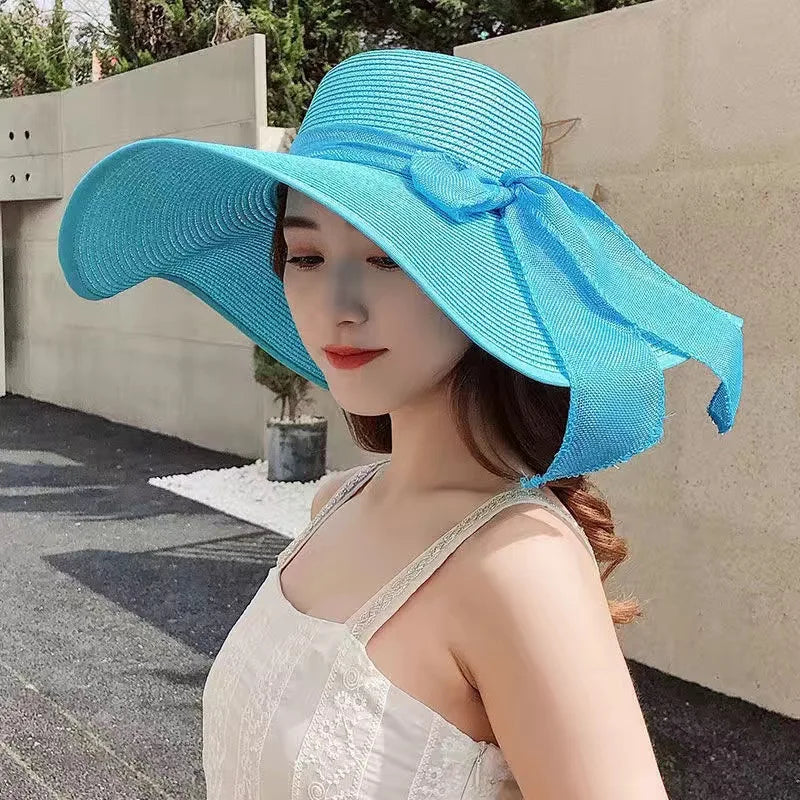 Wide Brim Straw Sun Hat - Summer Beach Travel Shade & UV Protection Hat