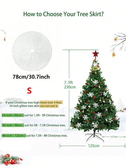 White Fluffy Christmas Tree Skirt – Plush Carpet Decoration for Merry Christmas, New Year & Xmas Trees