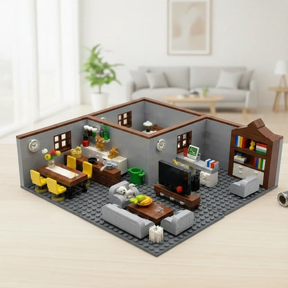 City House Building Blocks Set - DIY MOC Bricks with Bedroom & Living Room Furniture for Kids' Creative Play