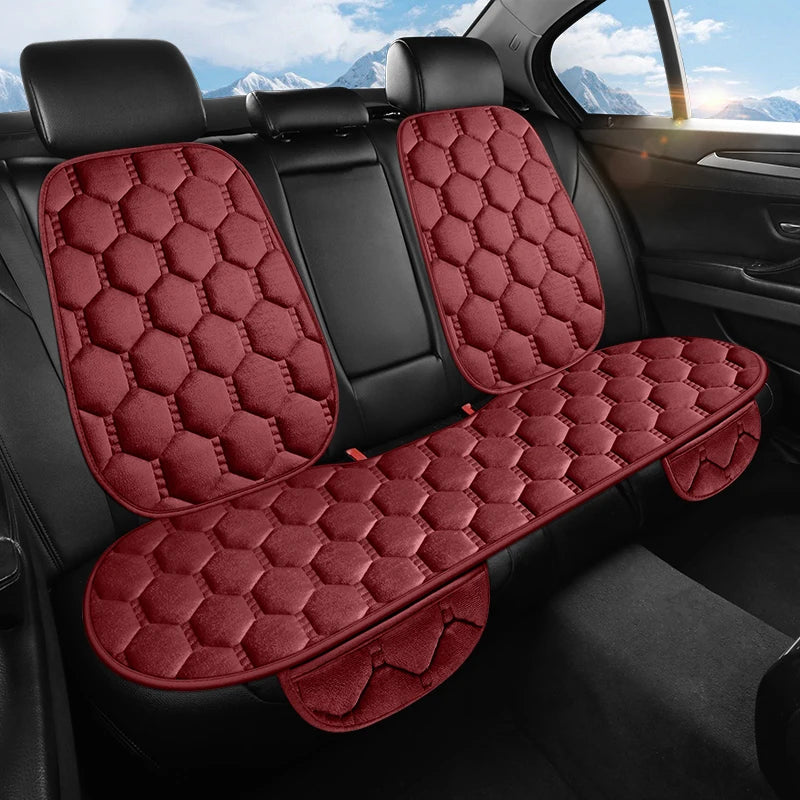 Winter Plush Car Seat Cushion Set - Warm Anti-Slip Grid Seat and Backrest Covers, 3-Piece Set for Cold Weather Comfort