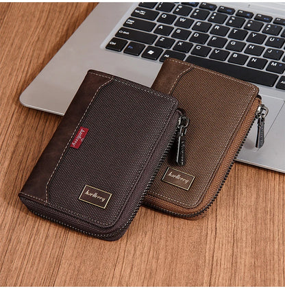 Baellerry RFID Short Men’s Wallet — Luxury Zipper Card Holder with Coin Pocket & Photo Slots
