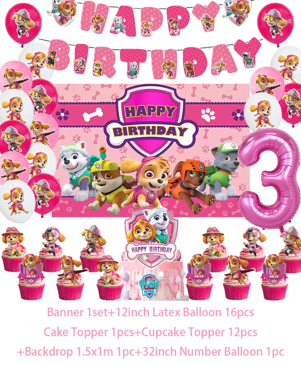 PAW Patrol Skye Pink Birthday Party Decorations Set – Foil Balloon Backdrop, Disposable Tableware & Baby Shower Supplies for Girls Kids Gifts