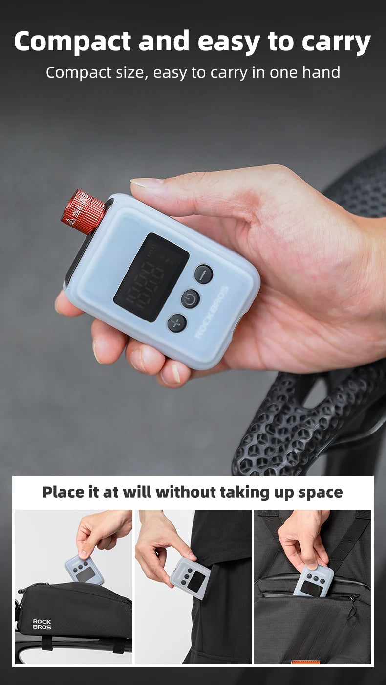 ROCKBROS 150 PSI Portable Bike Air Pump – Digital Tire Inflator, Rechargeable Mini Compressor