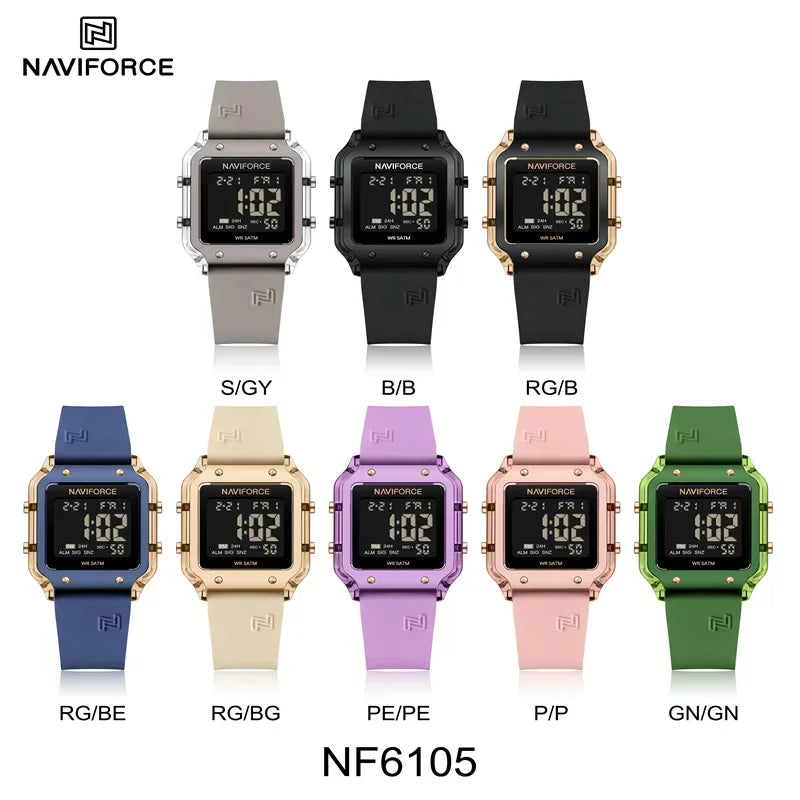 NAVIFORCE Women's Digital Sports Watch - Waterproof Silicone Strap with Time, Date & Week Display