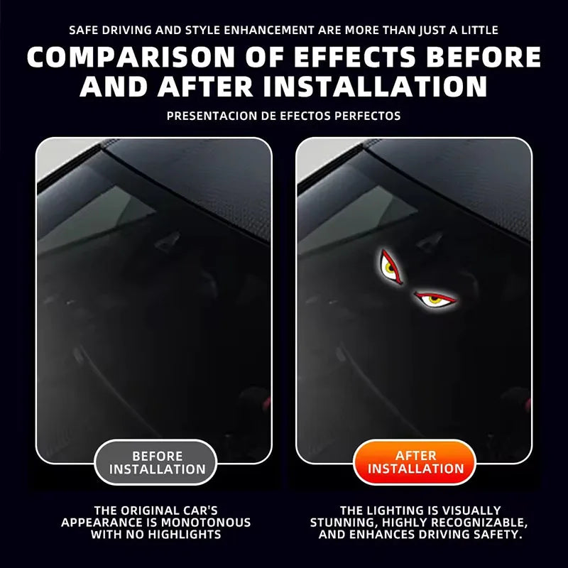 Solar Powered Car Demon Eye Light - Wireless LED Ambient Light with USB Rechargeable Design
