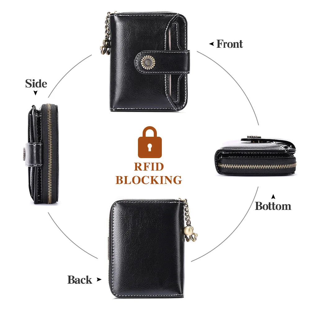 Genuine Leather Short Wallet for Women — Slim Hasp & Zipper Mini Purse, Portable Coin & Card Holder