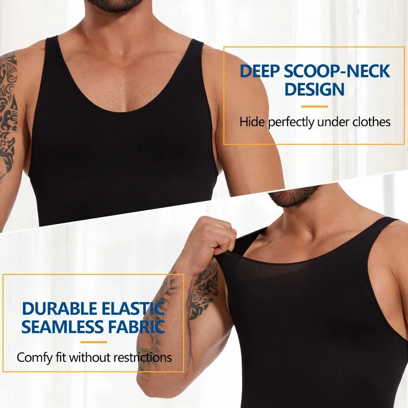 Men’s Sleeveless Bodysuit Shaper — Full Body Compression Undershirt, Tummy Control Slimming Vest Shapewear
