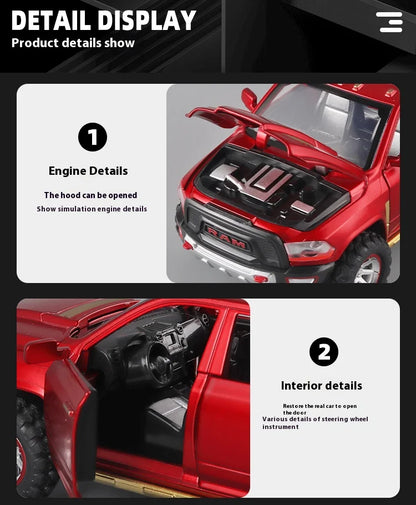 1:32 RAM Pickup Truck Alloy Model – Sound, Light & Spring-Back Action Toy for Kids’ Adventure Play