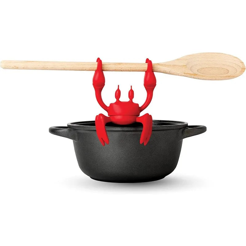 Red Crab Silicone Spoon Holder - Heat Resistant Kitchen Barbecue Tableware Holder with Steam Release Device - Perfect for Stove Use