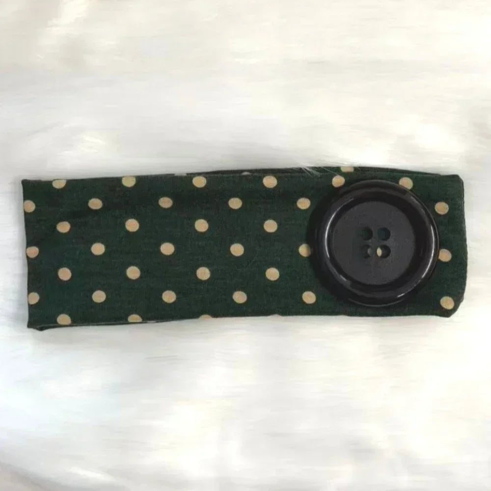 Y2K Vintage Polka Dot Headband - Trendy Button Hairband for Women, Cute Casual, Sports, and Yoga Accessories