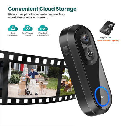 5G/2.4G WiFi 1080P Wireless Video Doorbell — Tuya App Smart Intercom, IP65 Waterproof, 7000mAh Battery