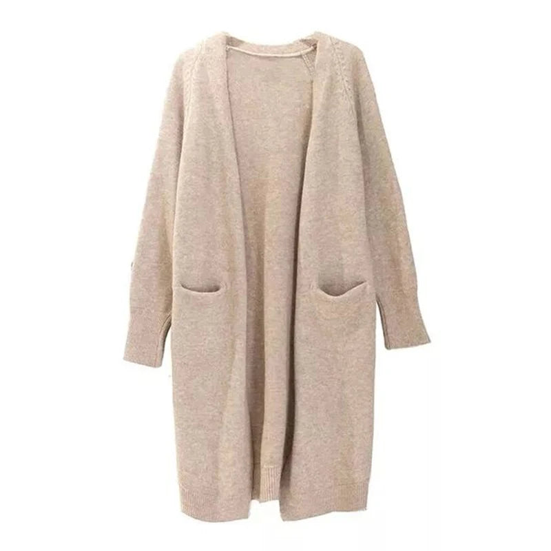 Women’s Solid Color Loose Thick Warm Sweater Cardigan – V Neck Knitted Coat with Pockets, Casual Spring/Autumn Tops C-124