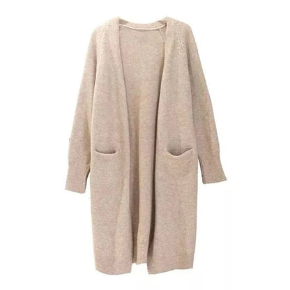Women’s Solid Color Loose Thick Warm Sweater Cardigan – V Neck Knitted Coat with Pockets, Casual Spring/Autumn Tops C-124