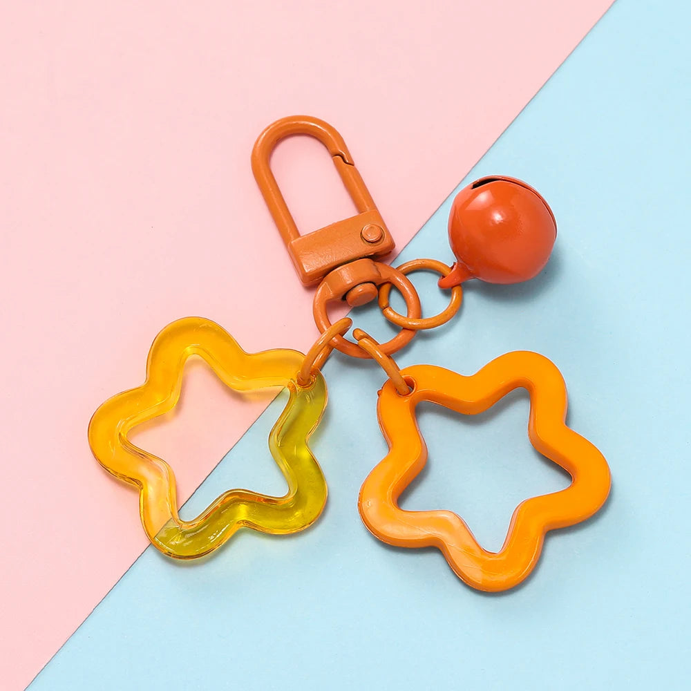 Hollow Star Bell Charm Keychain - Colorful Acrylic Bead Pendant for Bags, Lanyards & Jewelry Making Accessories
