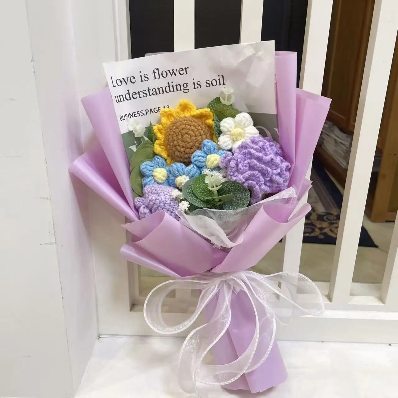 Knitted Sunflower Bouquet — Handmade Crochet Flowers for Valentine, Mother’s Day & Birthday Gifts